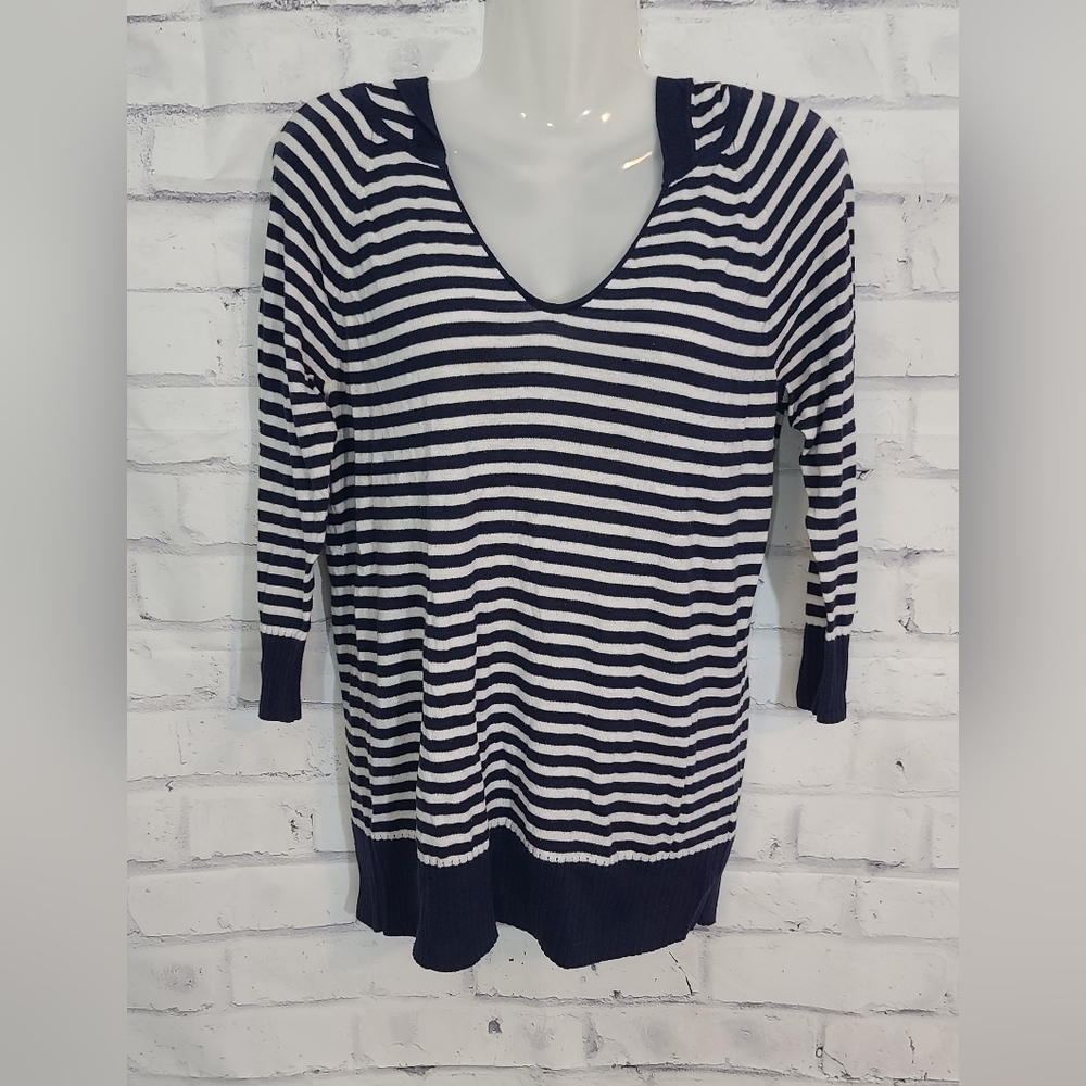 Gap Women's Navy & White Striped Hooded Sweater, Med